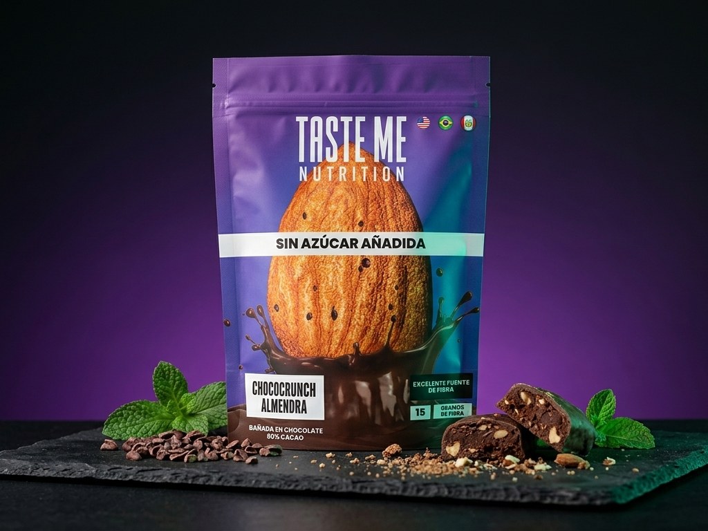 Taste Me ChocoCrunch de Almendra, packaging morado
