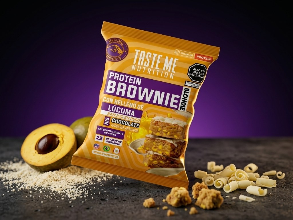 Taste Me Protein Blondi de Lúcuma, packaging amarillo